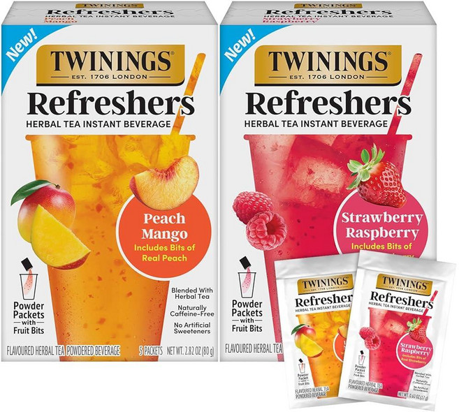 트와이닝Refreshers 버라이어티 2팩 딸기 라즈베리 치 망고 티 인스턴트 음료 과일 비트 포함 5개입, 트와이닝Refreshers 버라이어티 2팩 딸기 라즈베