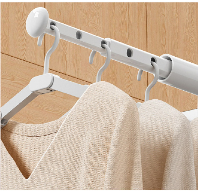 담은픽 무타공 공간절약 이동식 미니 건조대 매직 옷걸이봉 클립형, 크림화이트
