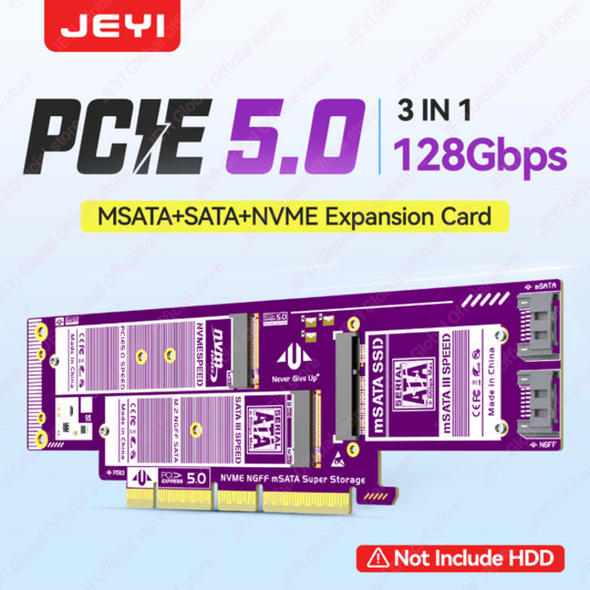 JEYI 3 in 1 NVMe NGFF 및 mSATA SSD PCIe 5.04.0 어댑터 카드 M.2 NVME to PCIEM.2 SATA SSD to SATA IIImSATA 변, [01] 옵션1