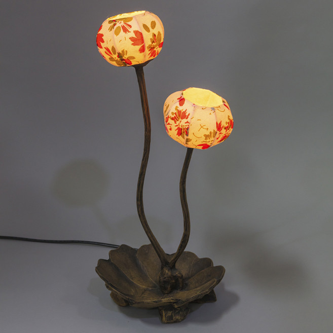 전통한지등 밤배(夜船)2볼 스탠드 고전등 공예등 백골판지램프 우아한랜턴 한지조명 앤틱램프 lamps, 전통한지등_밤배(夜船) 2볼, 국화_오렌지|나뭇가지새_흰색