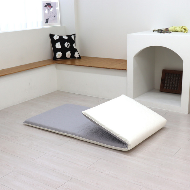 부드러운 고밀도 멀티싱글 1인 양면사용 두꺼운 요매트 3단 바닥요 손님용매트 까는이불 5colors, 화이트-그레이 양면