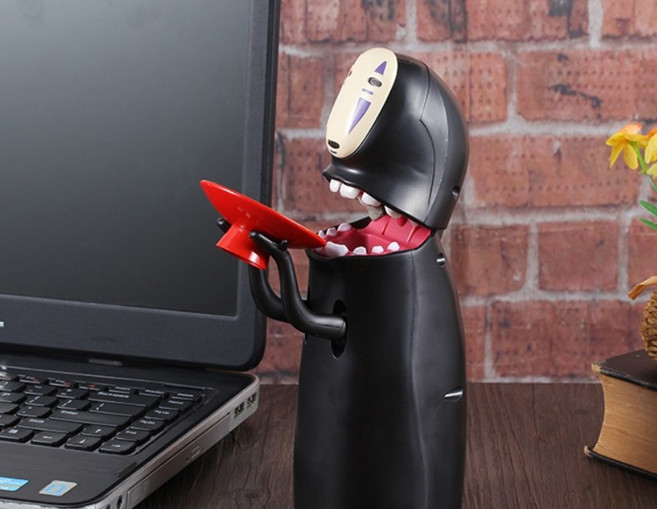 센과치히로 가오나시 피규어 저금통 동전먹는 어린이 금고 지브리 인형 (건전지 포함), 가오나시 저금통