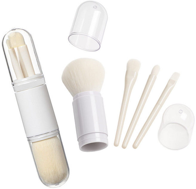 제이킨 4in1 멀티 휴대용 메이크업 브러쉬 세트, 1개, 화이트