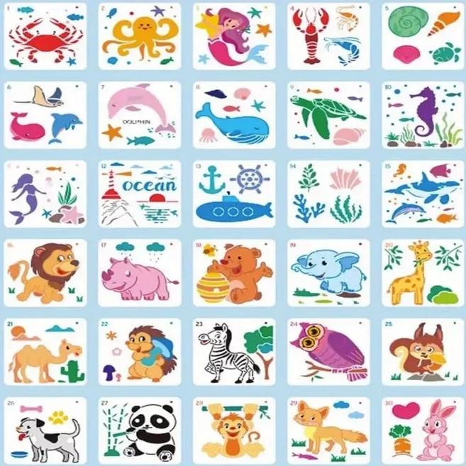 제니미엘 DIY 스텐실 도안 귀여운 동물 동물원 해양생물 고양이 New, 1개