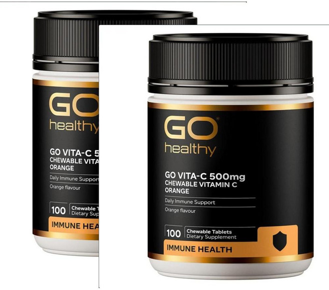 고헬씨 비타-C 500mg 오렌지 츄어블 타블렛 GO Healthy Vita-C Orange Chewable, 2개, 100정