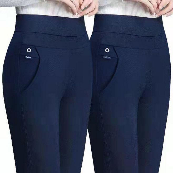 1+1 중년 여성 캐주얼 팬츠 봄 가을 하이웨이스트 슬랙스 바지 루즈핏 스판 일자 팬츠 WXY