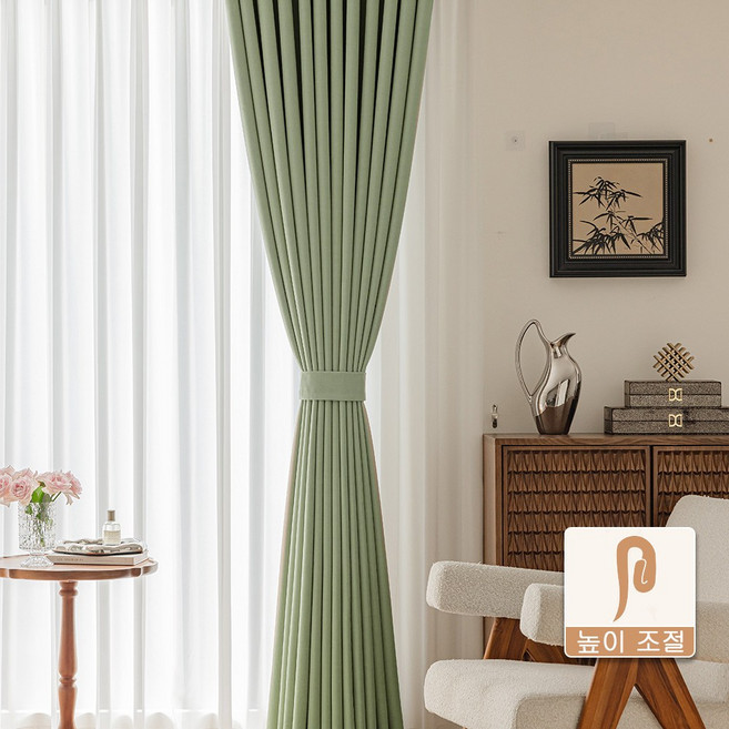 포근한 셰닐 쉐우도암막커튼 거실커텐 암막커튼 핀형 창문커튼 2p (일반커튼레일)