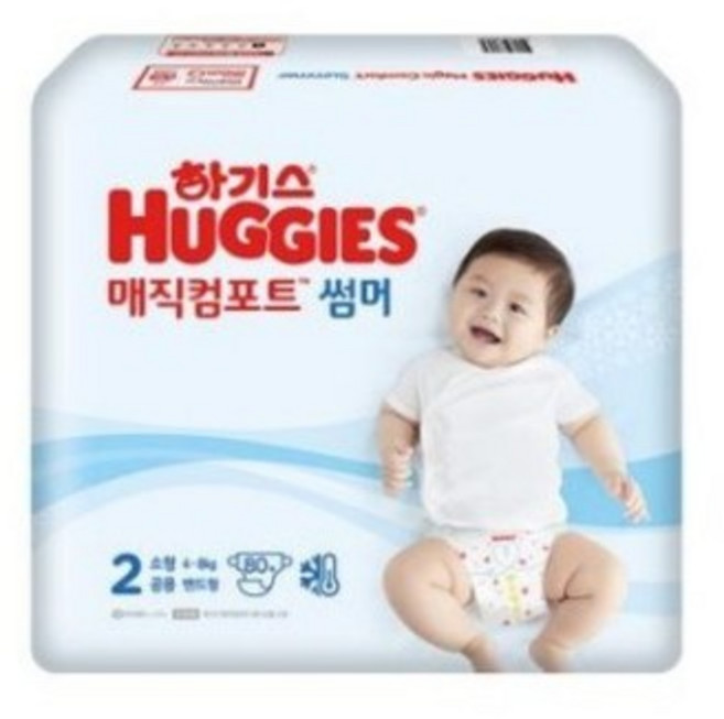 하기스 2022 매직 컴포트 썸머 밴드형 기저귀 공용 소형 2단계(4~8kg), 2단계, 80매
