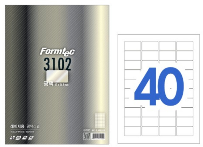 한국폼텍 LB-3102 레이저 광택 라벨지 40칸 100매 LB3102, 1개
