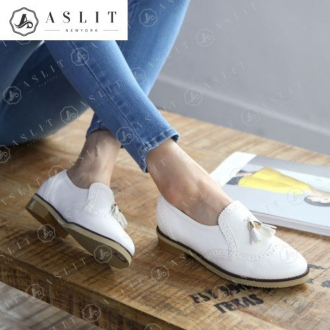 [애슬릿] 윙팁 테슬 여자 스티치 로퍼 단화 구두 2cm