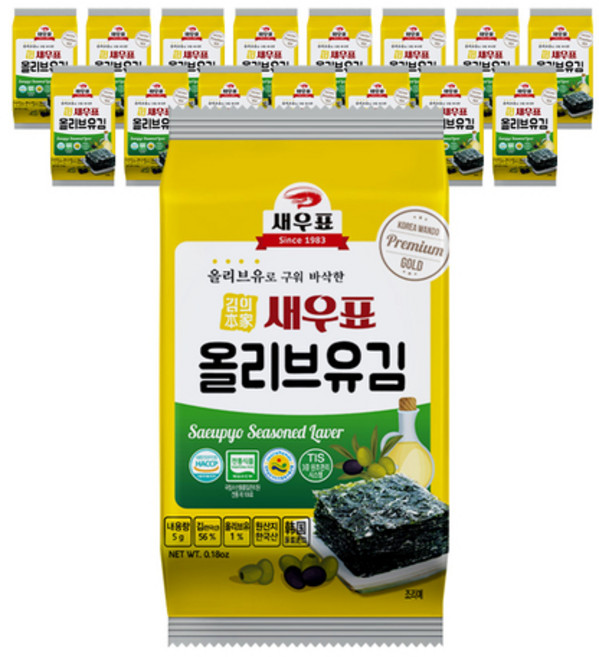 새우표 완도 올리브유 도시락김, 5g, 16개