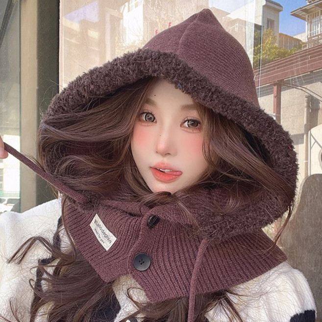 양놀 후드 모자 넥워머 뽀글이 니트 바라클라바, 브라운, 1개