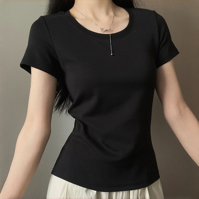 여성용 스퀘어넥 반팔티셔츠 통기성 여름 슬리밍 베이직