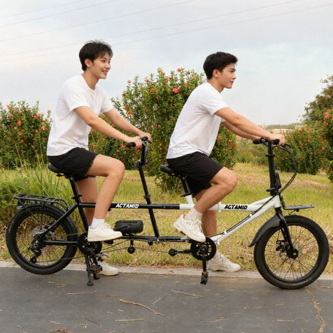 ACTAMID 4인용 접이식 자전거 커플 자전거 성인 2인용 자전거 2인 자전거 커플자전거2026년형, black, 1개, 76cm, 2단 접기, 20inch