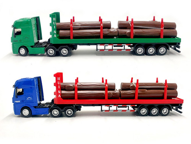 메탈중장비 덤프트럭 장난감 트레일러 자동차 다이캐스팅 목재운송 트레일러, 1개, 블루