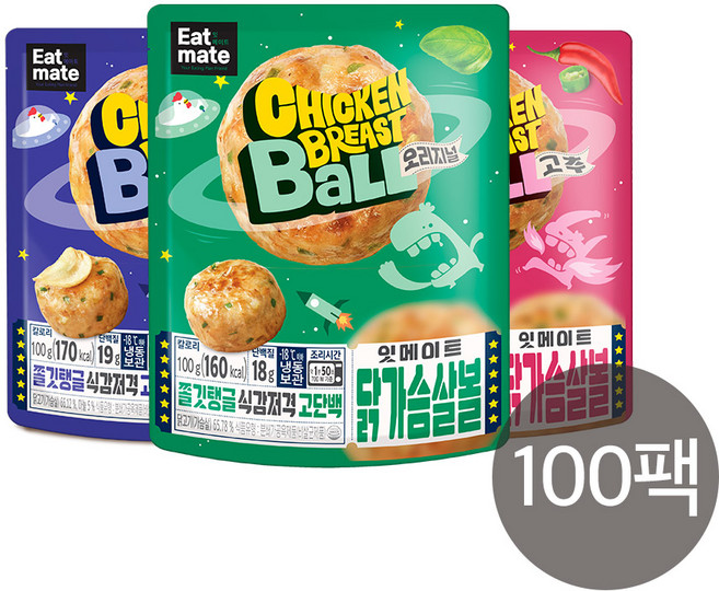 잇메이트 닭가슴살 볼 3종 100팩 구성, 04_혼합 100팩, 100개, 100g