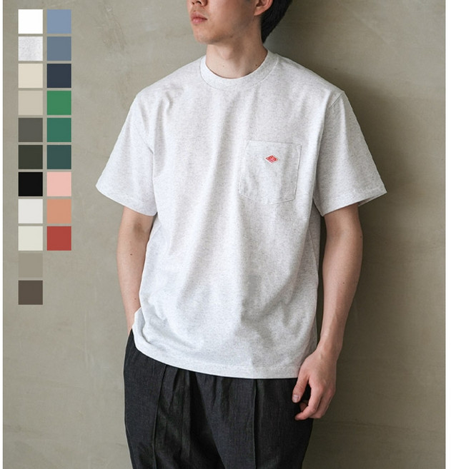 단톤 무지 반팔 티셔츠 포켓 라운드넥 데일리룩 루즈핏 면티 남성용 DT-C0198TCB 일본직구