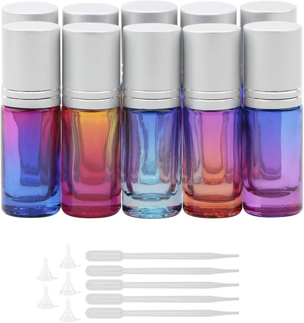 Newzoll 에센셜 오일 롤러 병 10개 세트 5ml 바이알 드로퍼 깔때기 및 오프너 향수 아로마테라피 액체용 유리 롤온 용기 189673