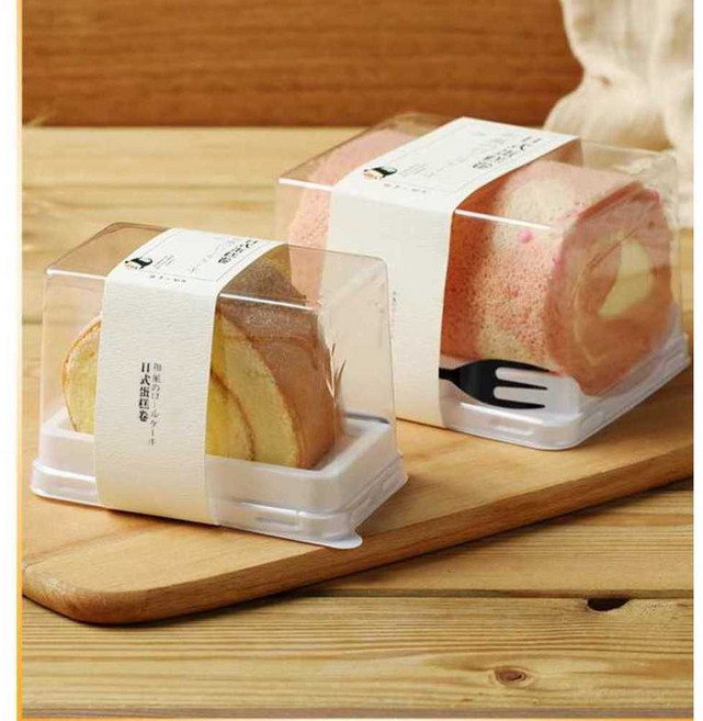 투명 롤케익 케이스 포장 상자 조각 용기 소형 창상자 답례품 케이크 파운드 사각 롤케이크, 소형 포크+레드벨벳 50개입(두꺼운)