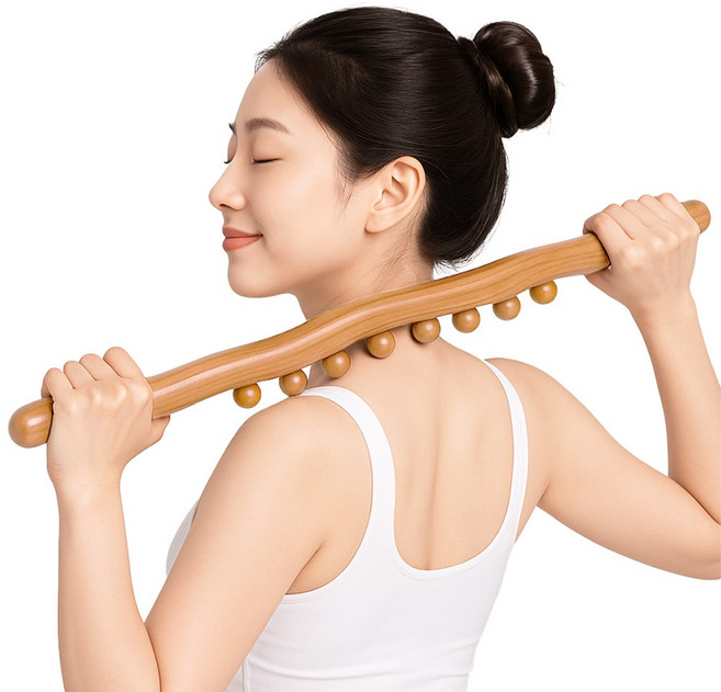 군살분해 롱롱 우드안마봉 림프절 순환 구슬지압 바디괄사 마사지스틱, 롱롱안마봉, 롱롱안마봉, 1개