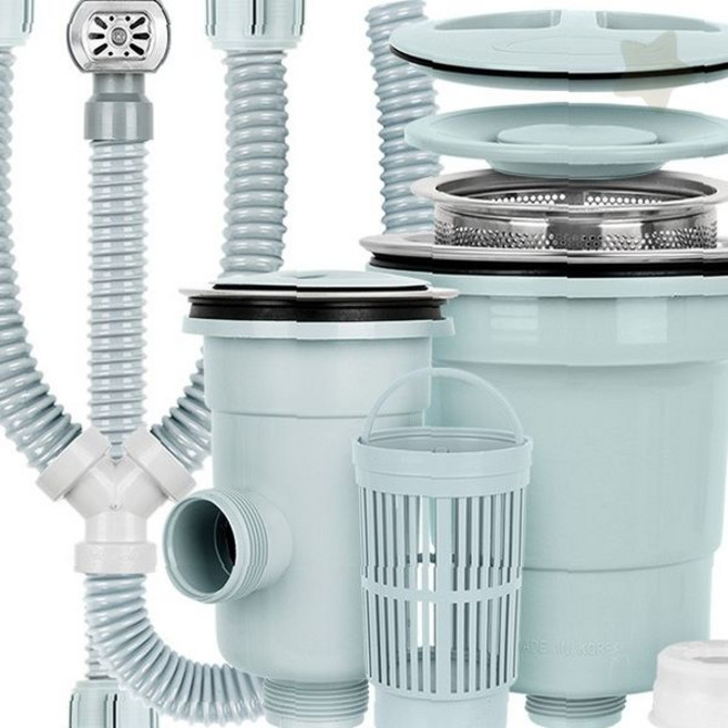 곰팡이 싱크대 하수구 교체용 배수통 하수구막이 하수구악취 악취방지캡 배수구캡, 싱크통세트 2구 대, 1개