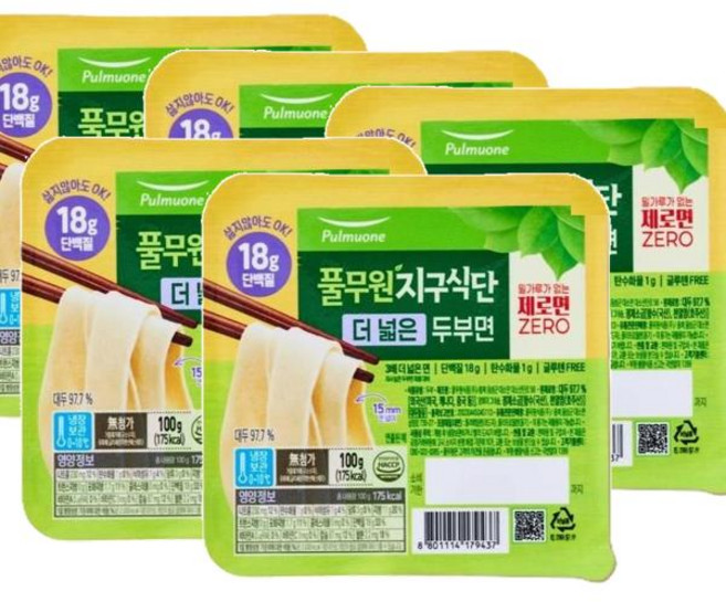 풀무원 지구식단 더 넓은 두부면 100g 제로면 부드러운, 5개