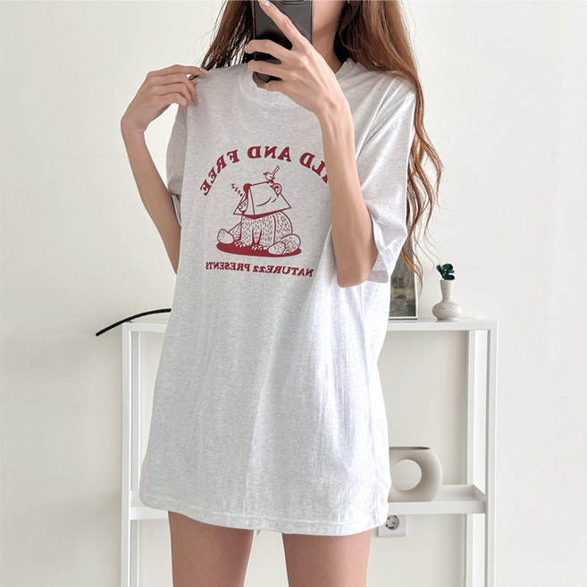 더매드문 여성용 통기성 와일드베어 스탠다드핏 반팔 티셔츠