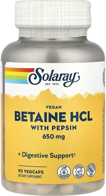Solaray 솔라레이 펩신함유 베타인 HCL 90개베지캡슐 1병, Solaray, 솔라레이 펩신함유 베타인 HCL, 90, 1개 - 쿠팡