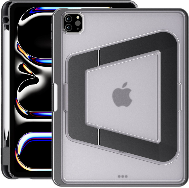 AITEWO 아이패드 케이스 거치대 각도조절 슬림 클리어 태블릿 케이스 펜슬 수납 충전 세로 가로 거치 가능 M5, 블랙, 1개