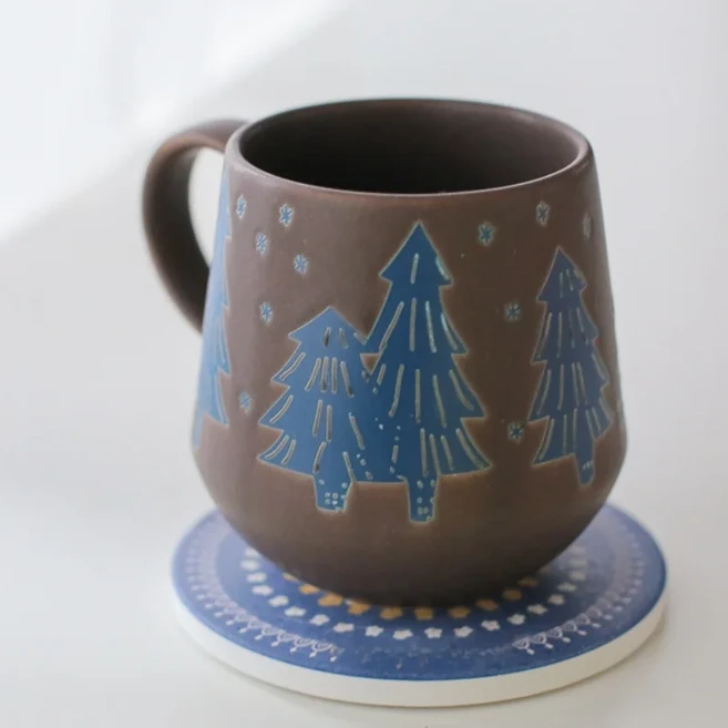 귀여운 북유럽 스타일 비스크 세라믹 머그잔 거친 도자기 커피잔 사무실 티타임 빈티지 감성 30mL-400mL 용, 01 커피색