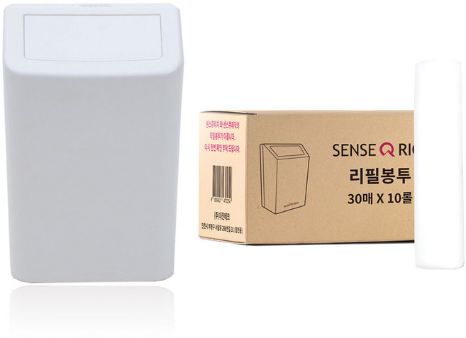 센스큐 에어 리치 6L 벽걸이형 휴지통 + 리필봉투 300매, 화이트 + 리필봉투300매
