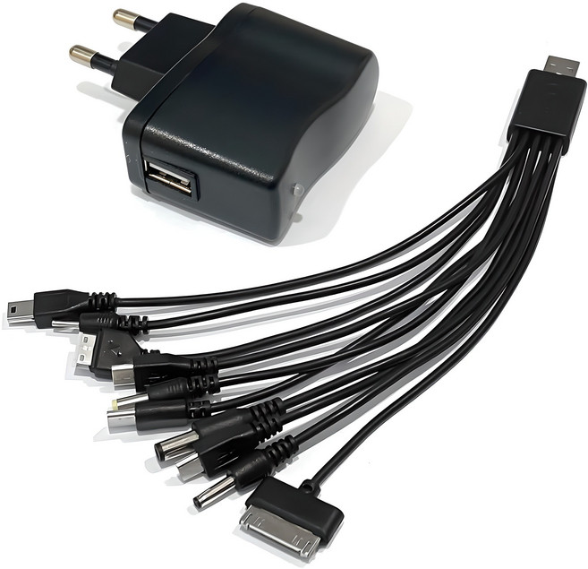 가정용 5V 1A + 10in1 멀티커넥터 케이블 c타입 마이크로5핀 미니5핀 라이트닝30핀 노키아 3.5mm 4.0mm psp, 1개