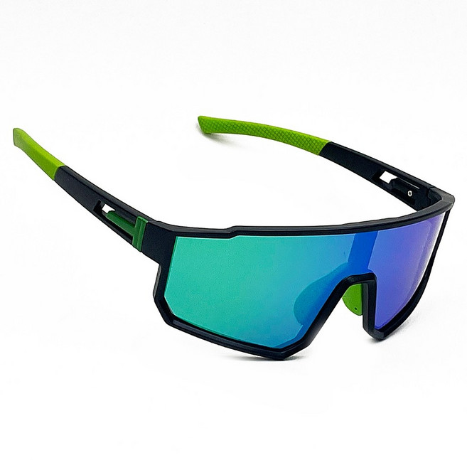 高清偏光騎行運動太陽眼鏡 大框 抗強光 炫彩鏡片 黑框綠水銀, 1個