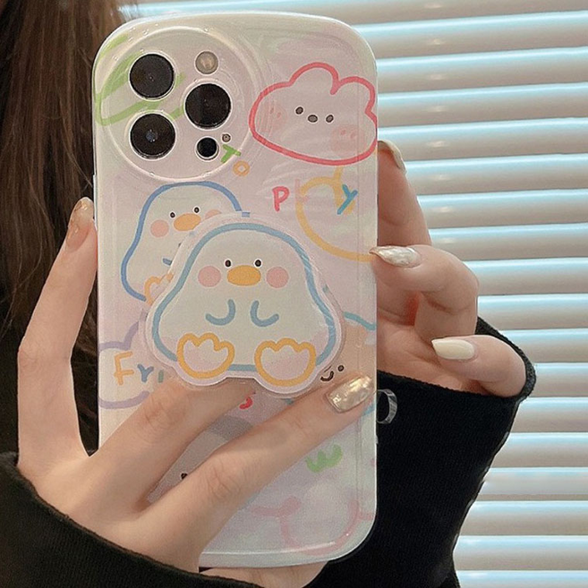 핫티몰 귀여운 오리 토끼 동물 캐릭터 스마트톡 화이트 에폭시톡set 풀커버 휴대폰 케이스