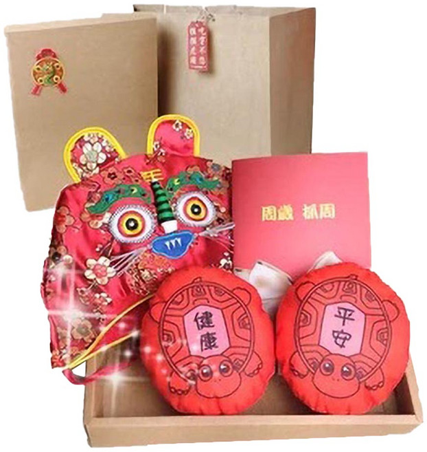 我的眸愛 寶寶周歲禮盒 抓周用品套裝, 虎帽+平安健康龜+典藏證書,【龍】文青風禮物盒+提袋組, 1個
