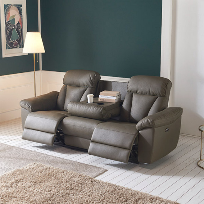 [삼익가구] 크루즈 USB 3인용 전동 리클라이너 가죽소파(양방향), 머드그레이