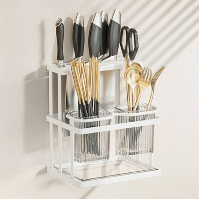 아리코 칼꽂이 일체형 물 빠짐 수저통, 화이트, 1개