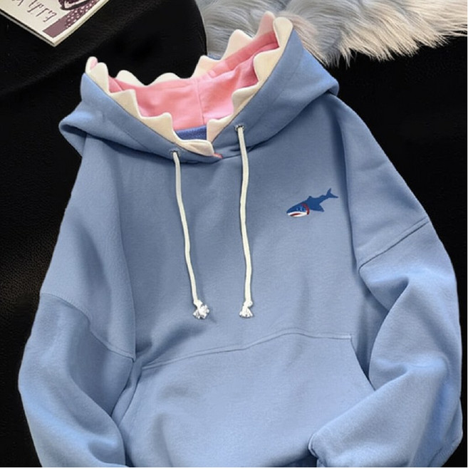 오드아이 상어 후드티 오버핏 후드 남녀공용 캐릭터 동물