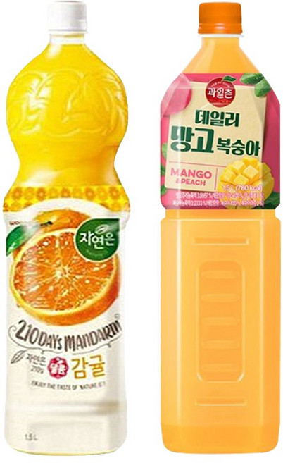 웅진 자연은 감귤 + 해태htb 과일촌 데일리 망고복숭아 주스 (1.5 PET 혼합 각각 1개씩), 2개, 1.5L