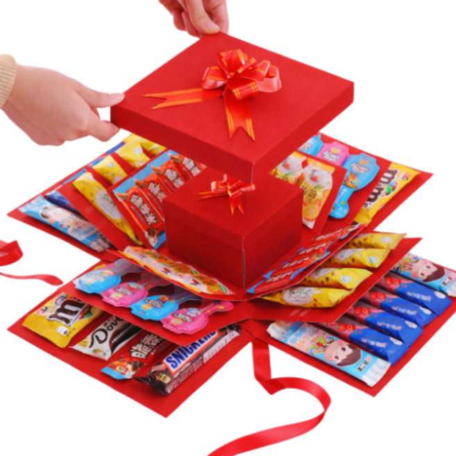 일상채움 서프라이즈 이벤트 5단 겹겹이 선물 상자, 1개, 레드