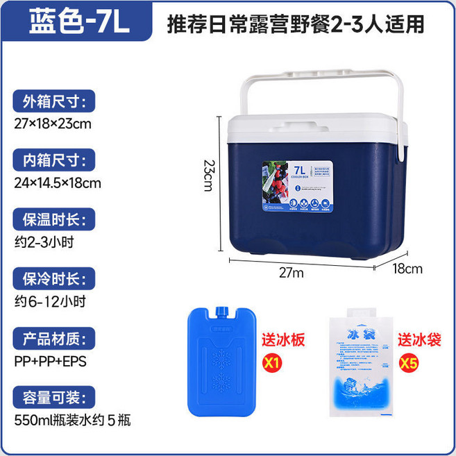 藍色-21L 推薦日常露營野餐 5-6人適用 保溫箱, 7.1L藍色