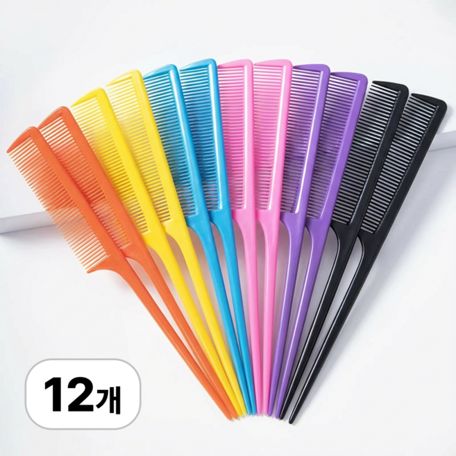 로멀리 파스텔 미용실 꼬리빗, 12개, 혼합색상