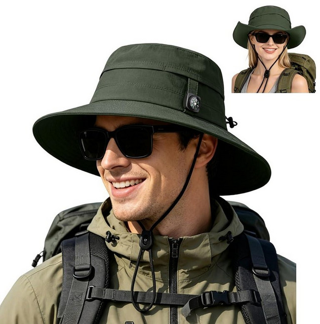 ZOORON Sun Hat for Men Women Detachable Compass Boonie Hats UPF 50+ Fishing Hat Lightweight Fold, Dark Green