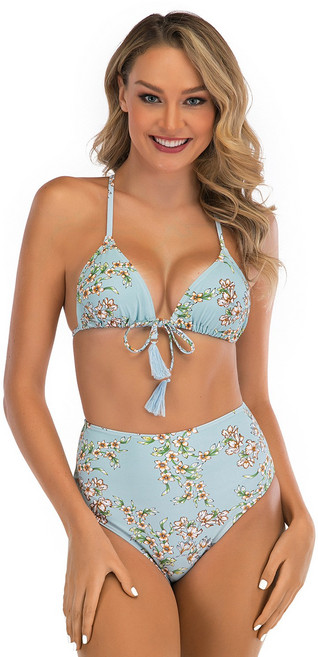 歐美女士高腰吊帶分體比基尼, XL