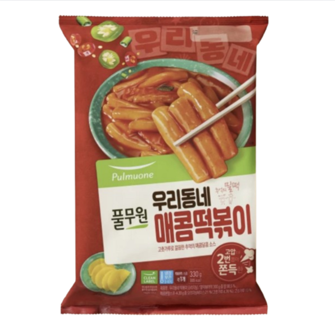 풀무원 우리동네 떡볶이 매콤(오리지널) 2인분, 3개, 330g