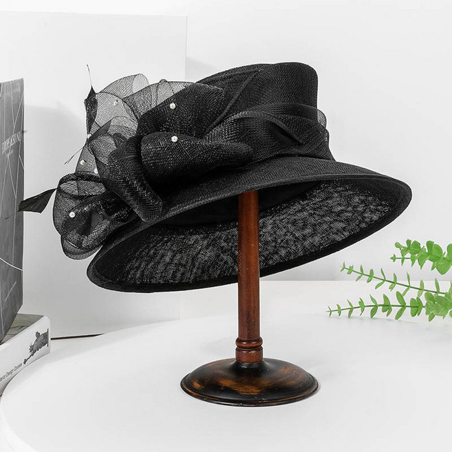 페도라 신사모 중절모 우아한 코트 리넨 Sinamay 웨딩 모자 여성용 숙녀 교회 꽃 와이드 브림 Fedoras 켄터키 더비 파티
