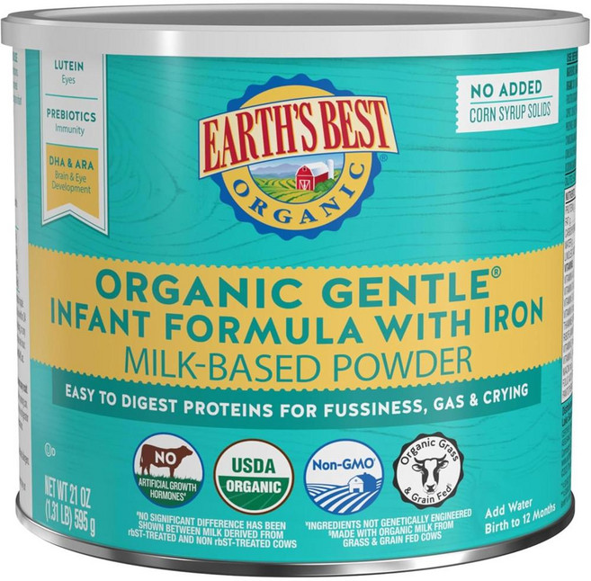 Earths Best Organic Gentle Infant Formula 어스 베스트 오가닉 젠틀 분유 0-12개월, 595g, 1개