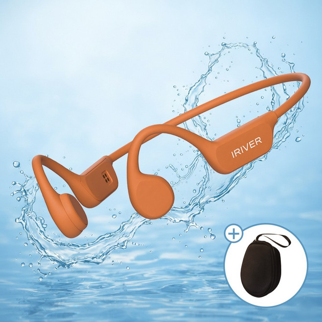 아이리버 수영 골전도 오픈형 IPX8 방수 무선 블루투스 6.0 이어폰 내장 MP3 32GB 헬스 조깅 러닝 등산 스포츠 운동용 헤드셋 파우치 증정, 오렌지, IB-GX7 PLUS