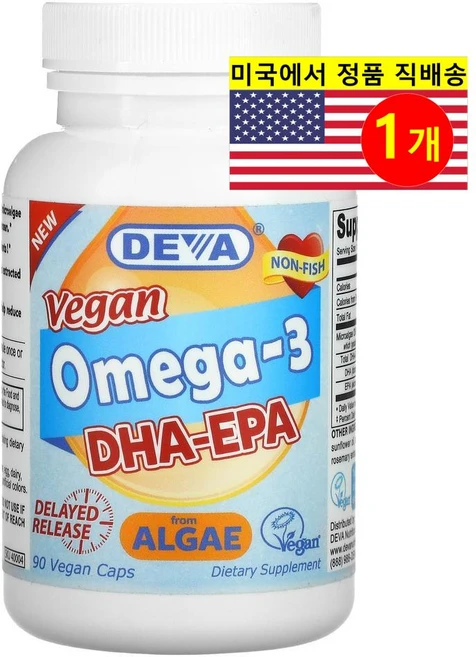 Deva 데바 비건 오메가3 DHA EPA 200mg 90정 2통, 1개 - 쿠팡