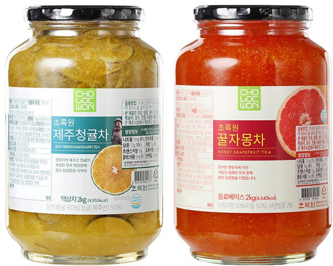 초록원 제주청귤차 2kg +꿀자몽차 2kg (대용량), 1개, 1개입